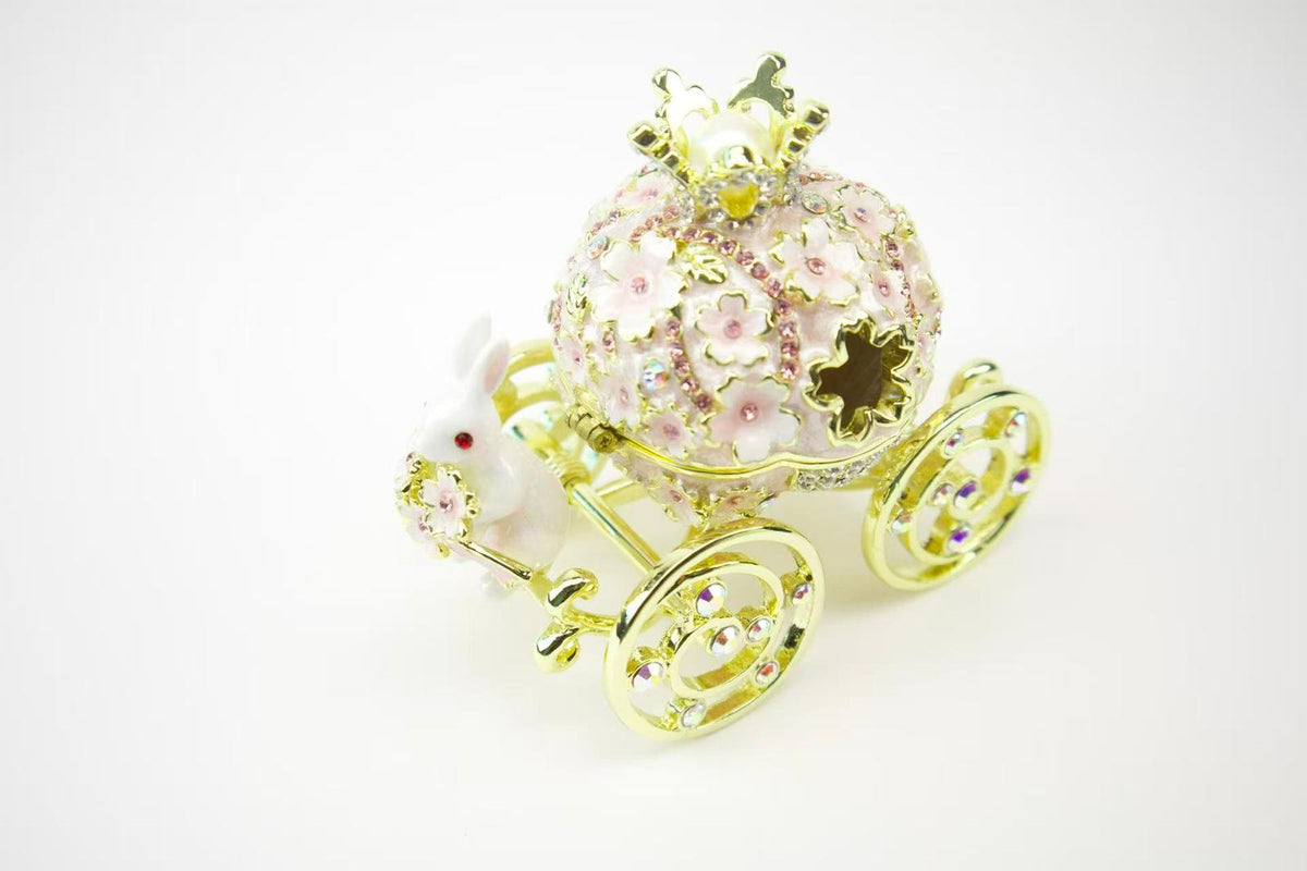 Hokkaido Otaru Fairytale Enamel Carriage Musical Ring Box (Sakura Pink)