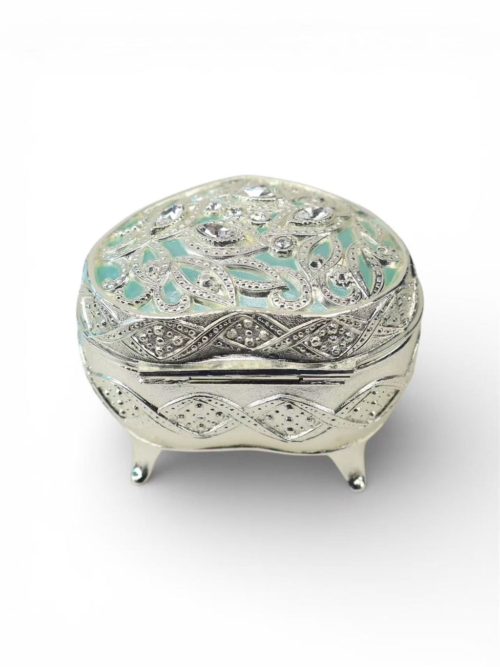 Hokkaido Otaru Vintage Heart-Shaped Musical Jewelry Box (Robin's Egg Blue)