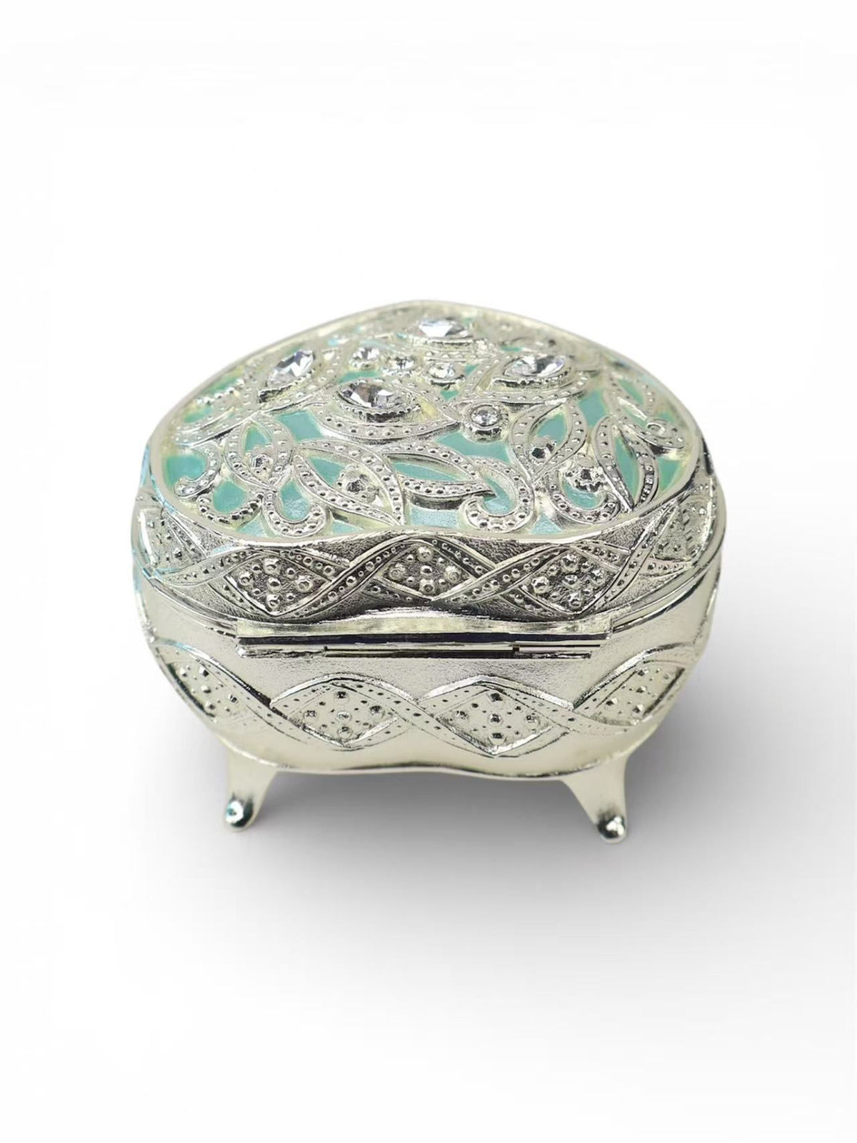 Hokkaido Otaru Vintage Heart-Shaped Musical Jewelry Box (Robin's Egg Blue)