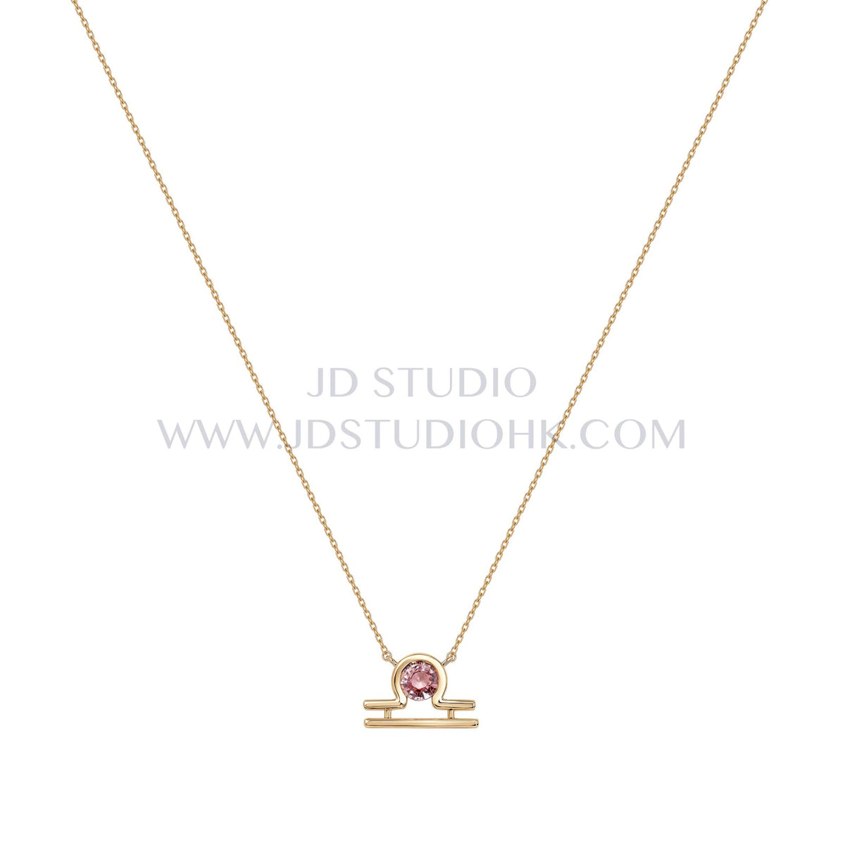 Libra shaped pink gem necklace