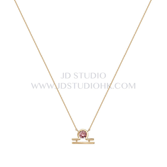 Libra shaped pink gem necklace